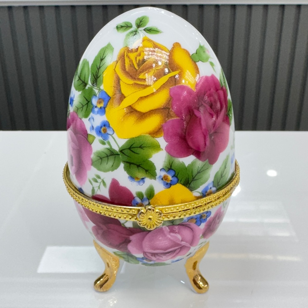 Decorative Floral Hinged Egg Trinket Box